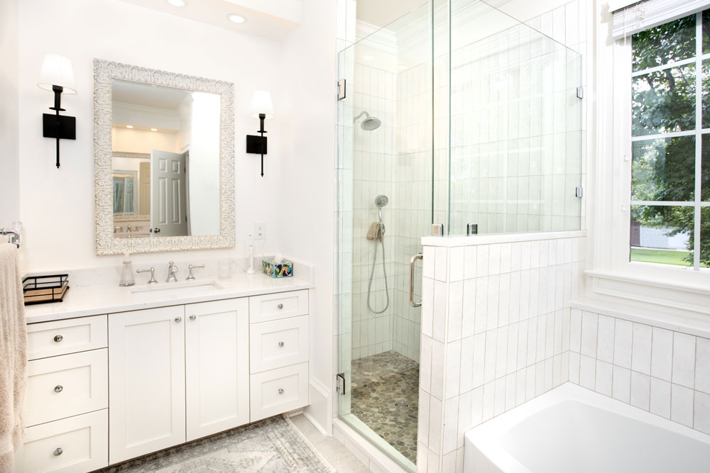 Modern bathroom with a glass shower and vanity